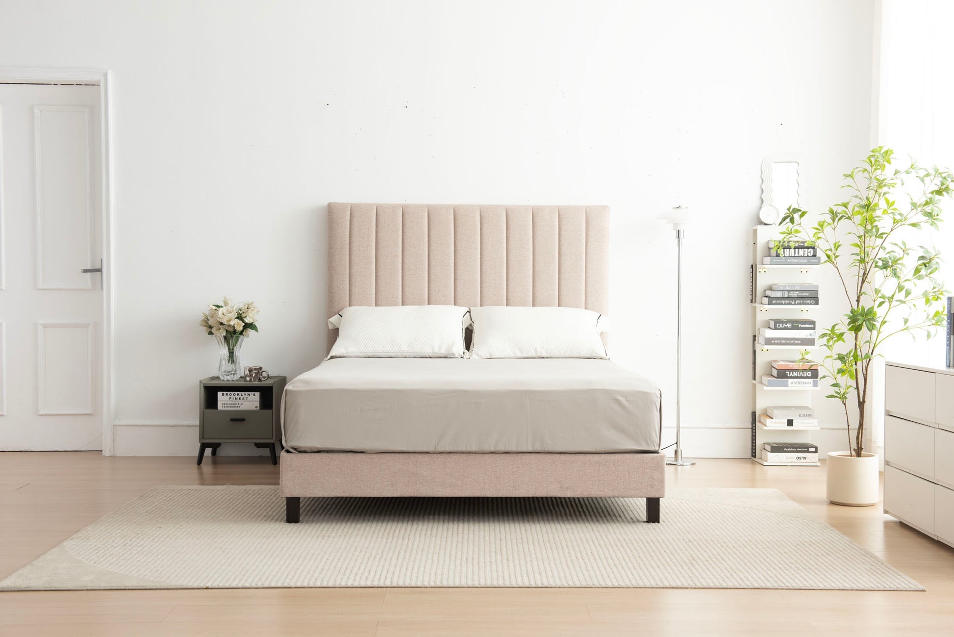 Sleep Firm mattress and Oatmeal Bed Frame Ensemble